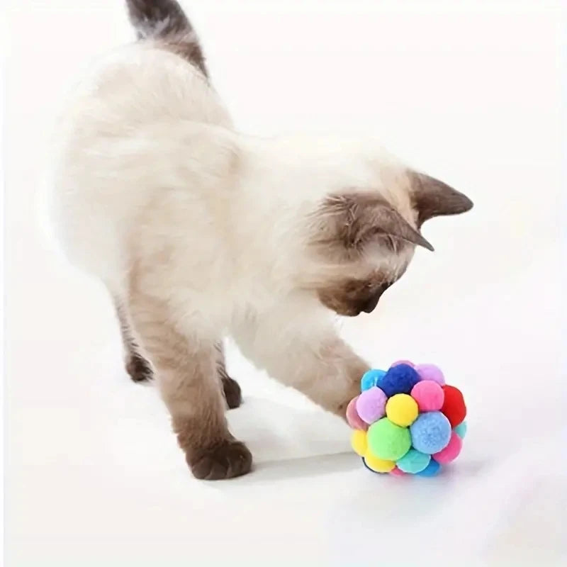 Cat Plush Ball Toy - Elastic Bell & Woolen Balls