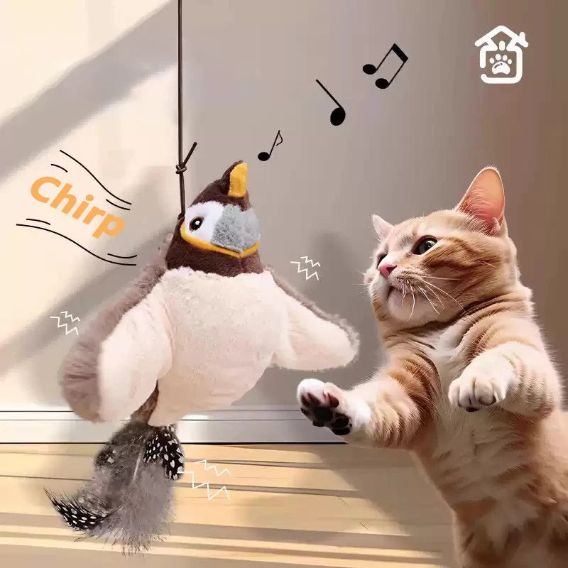 Interactive Bird Cat Toy with Sound & Catnip – Wall Hanging Plush Teaser