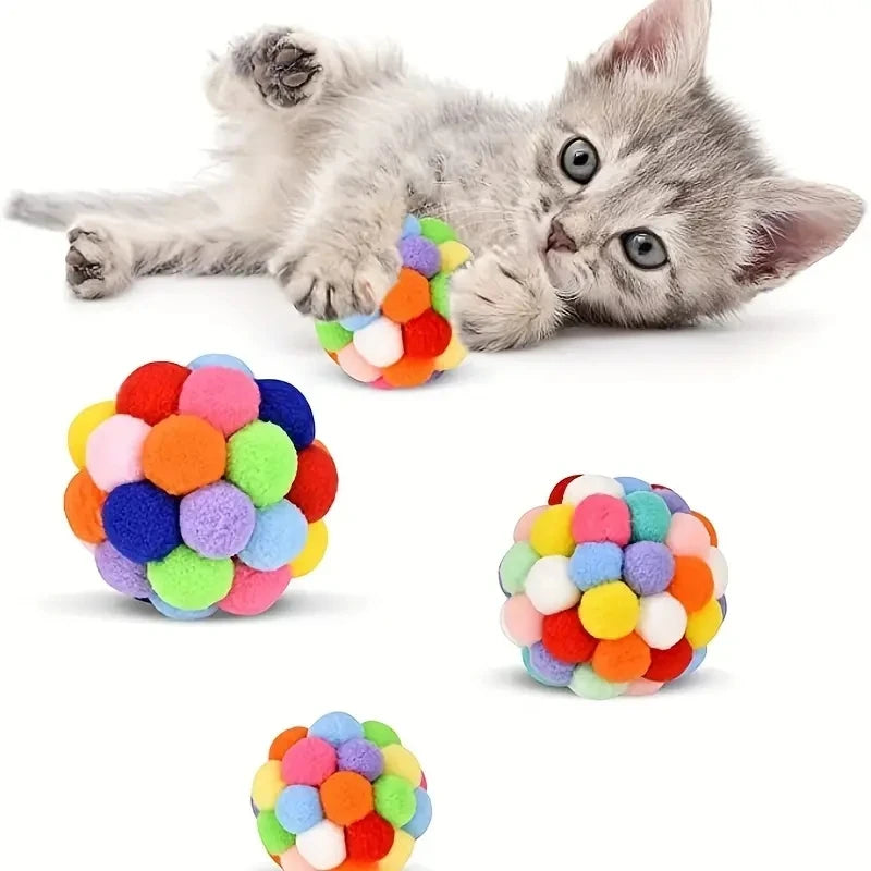 Cat Plush Ball Toy - Elastic Bell & Woolen Balls