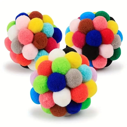 Cat Plush Ball Toy - Elastic Bell & Woolen Balls