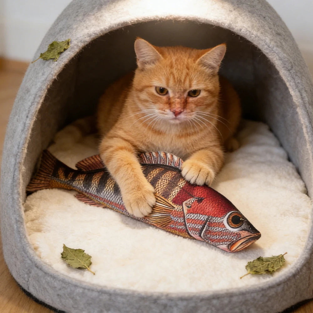 Plush Fish Pet Toy with Sound – Chew-Resistant for Cats & Dogs