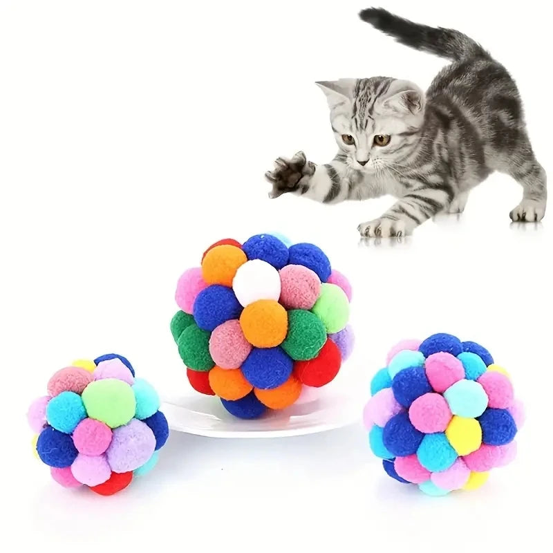 Cat Plush Ball Toy - Elastic Bell & Woolen Balls